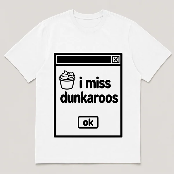 lonely boi tee: a retro computer error dialog window with cookie cup and the words i miss dunkaroos and an ok button